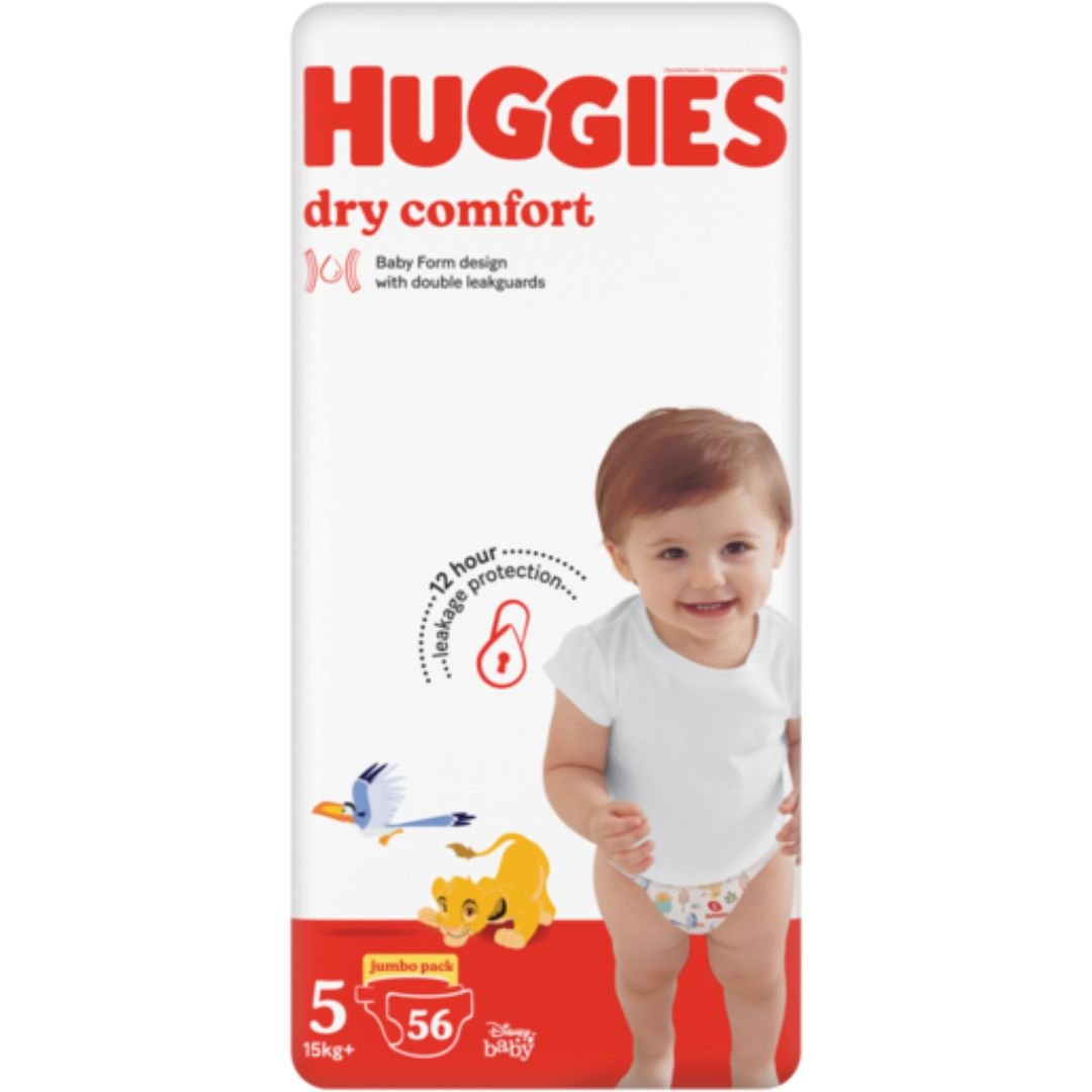 Huggies Dry Comfort Jumbo Pack Size 5 Diapers 56's - Superb Hyper