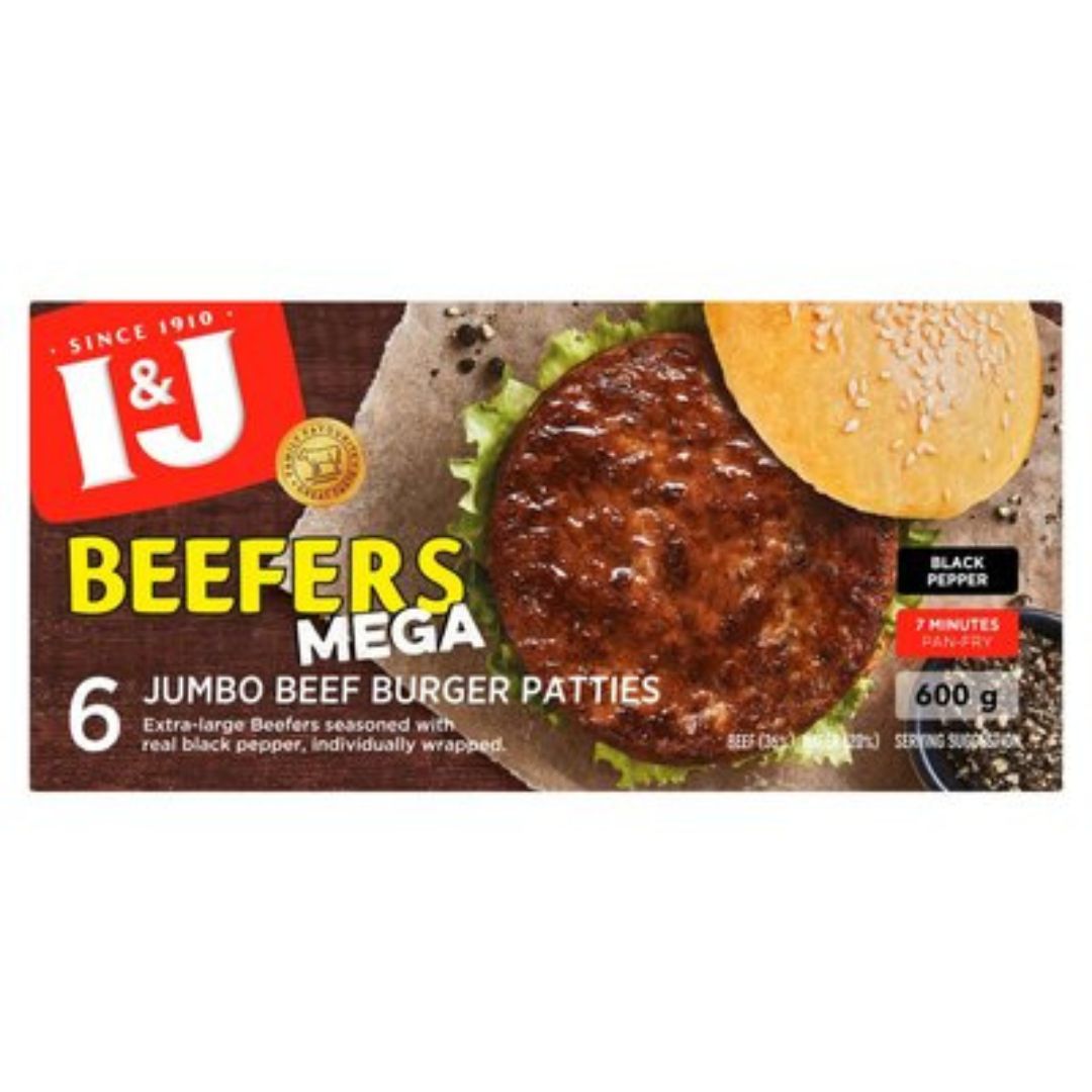INJ Beefers Mega Jumbo Beef Burger Patties Black Pepper 600gr Superb