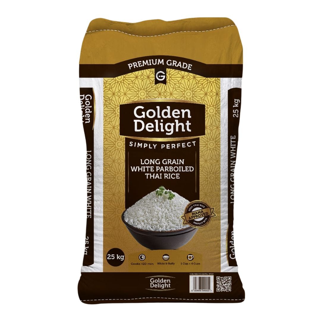 Golden Delight Long Grain White Parboiled Thai Rice Brown Bag 25kg