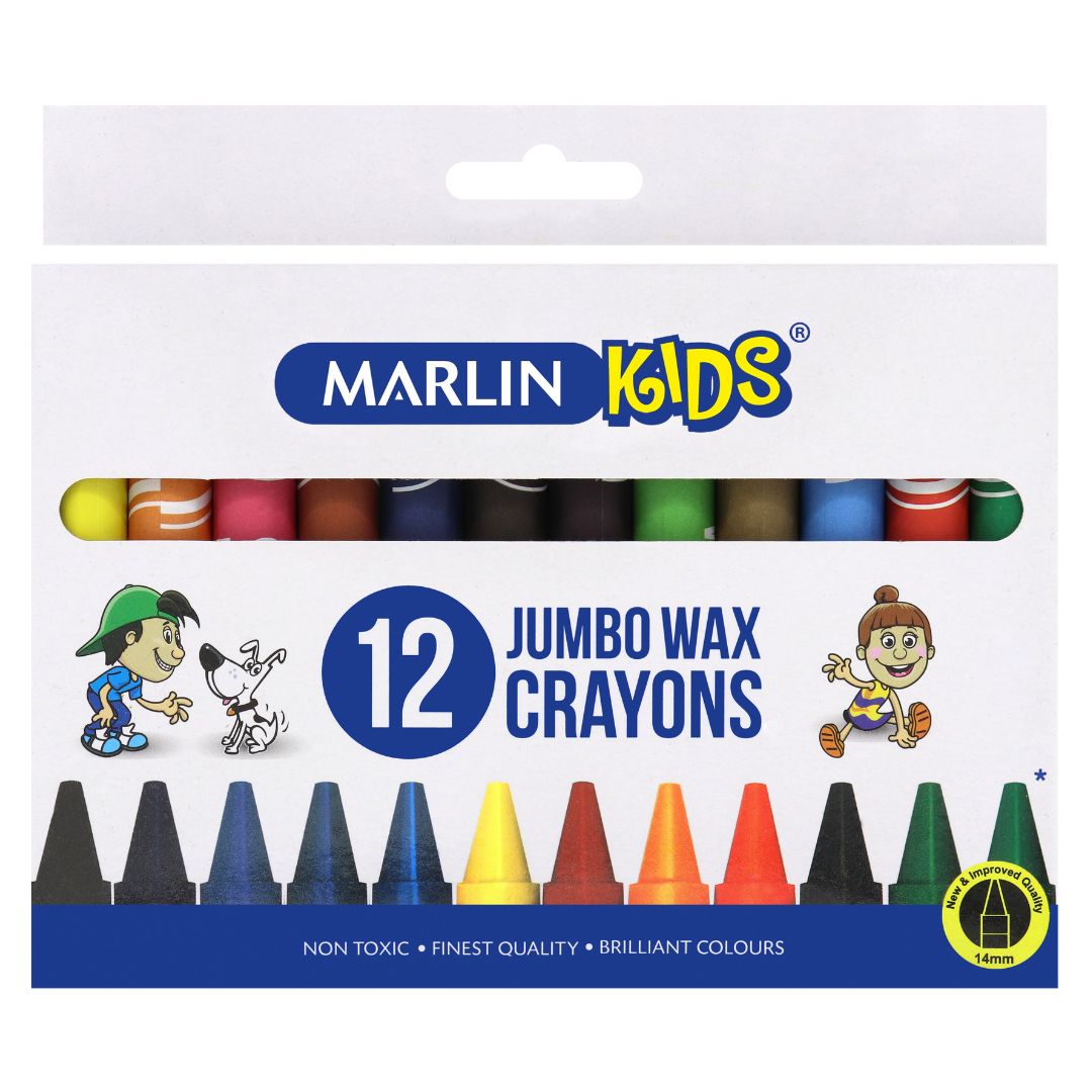 Marlin Kids Jumbo Wax Crayons 12s Superb Hyper