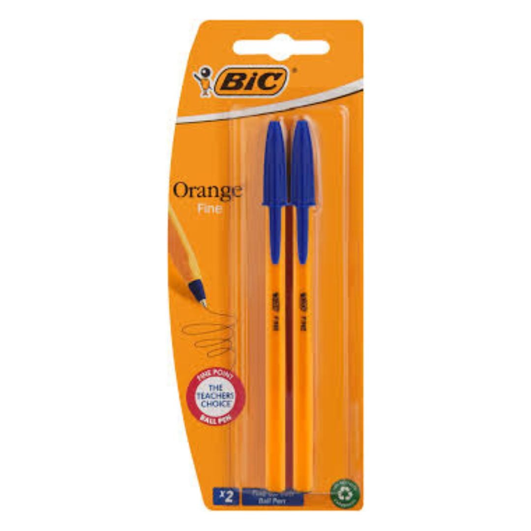 Bic Orange Smooth Writing Ball Point Pen Fine Blue 2s