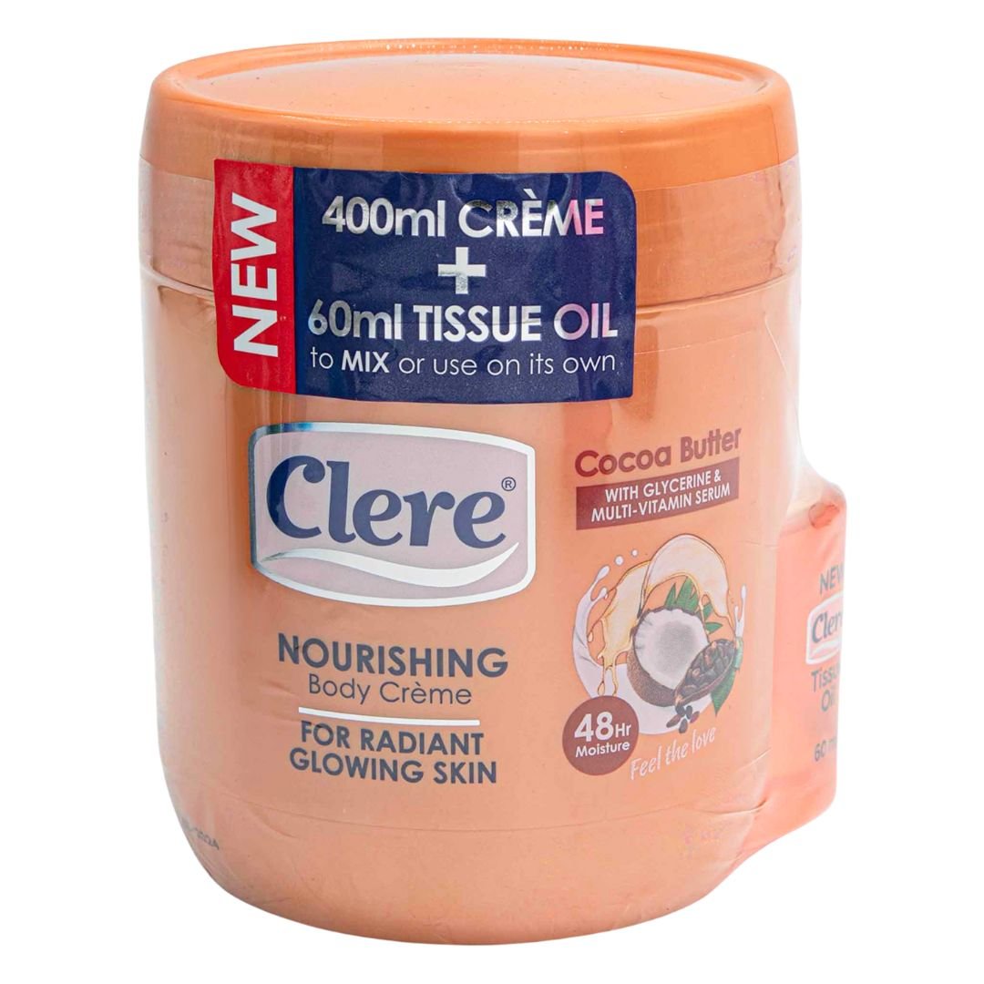 Clere Nourishing Body Creme Cocoa Butter 400ml Plus Clere Tissue Oil ...