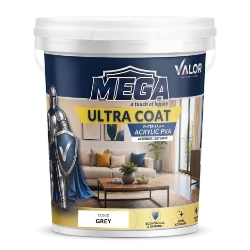 Mega Ultra Coat Water Based Acrylic PVA Paint Cloud Grey 20lt