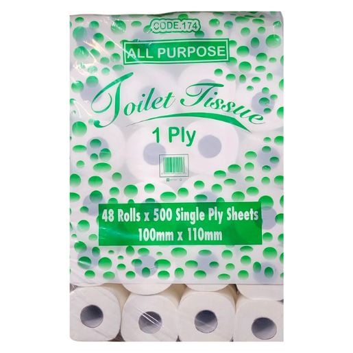 All Purpose Toilet Paper 500 Single Ply Sheets 48's